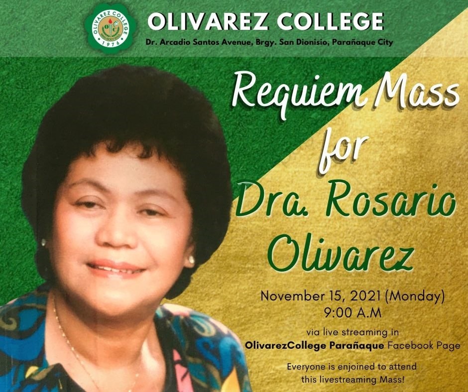 news-OLIVAREZ FAMILY OFFERS REQUIEM MASS FOR DRA. ROSARIO OLIVAREZ ?>